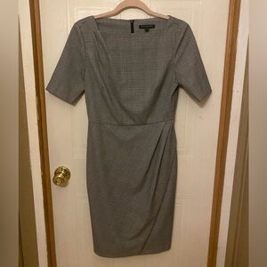 Banana Republic Gray Checkered Midi Sheath Dress Work/Office